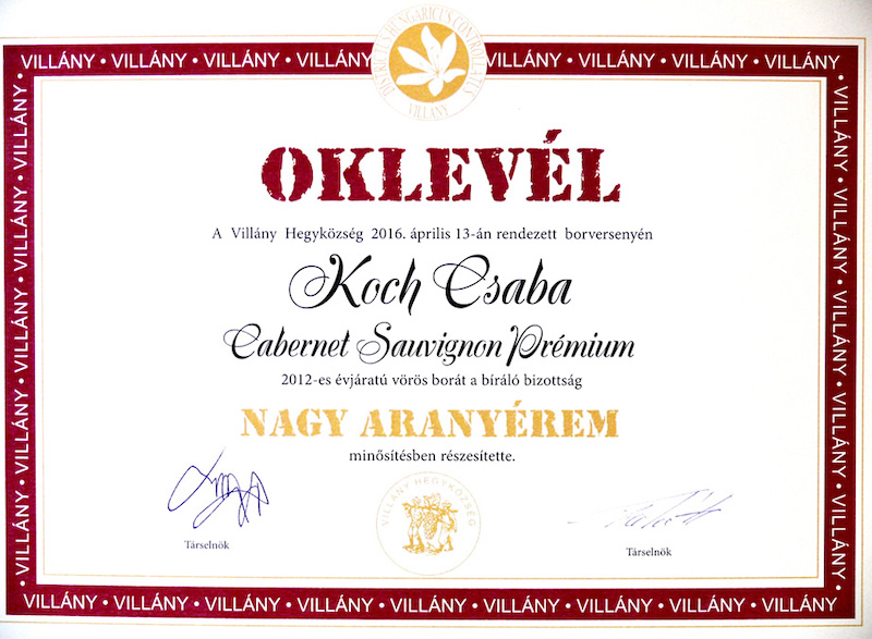 nagyarany Vill&aacute;ny Borversenyen